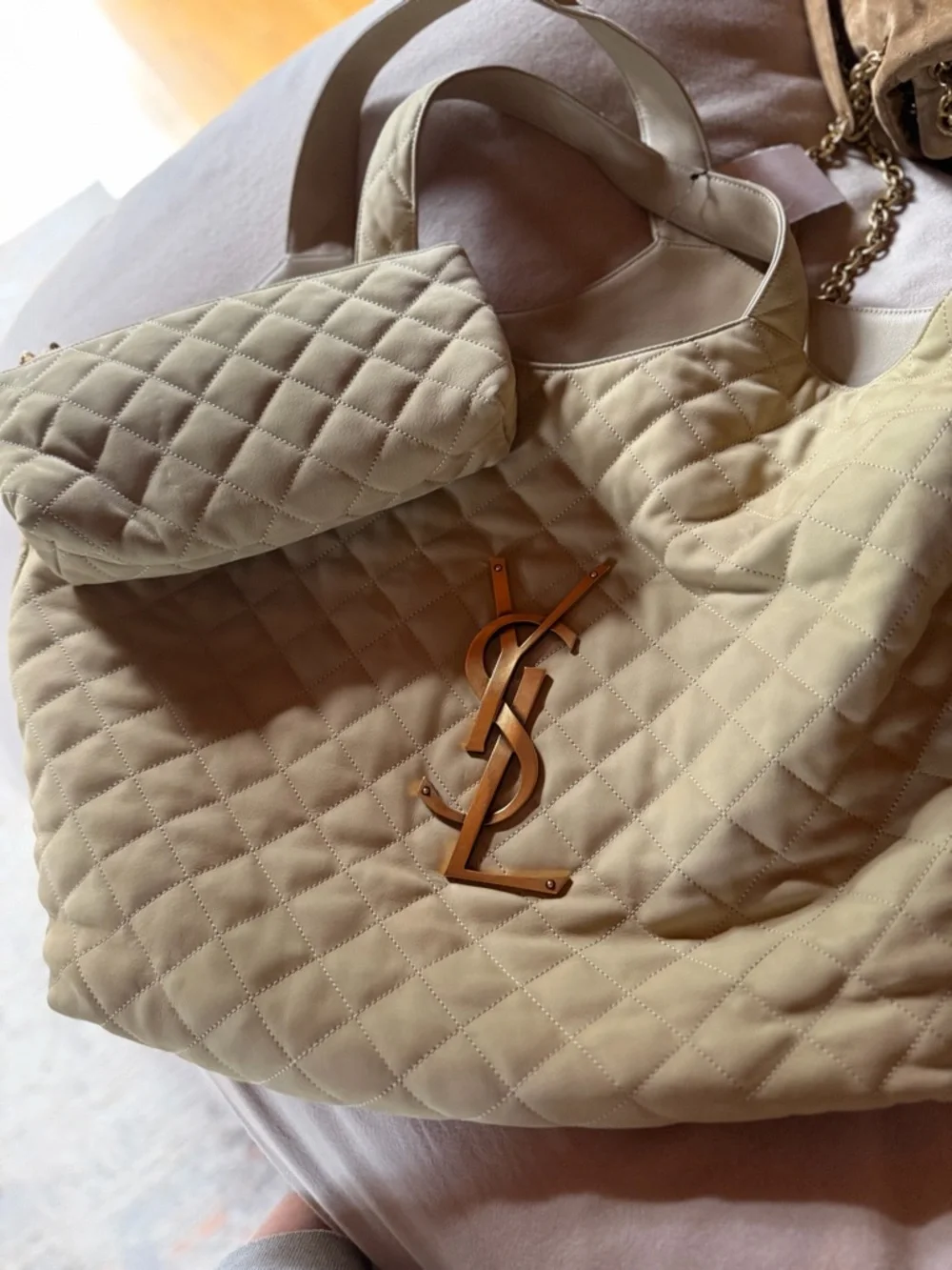 Saint Laurent Quilted Tote in Olive with Gold YSL Hardware - Picture 2 of 8